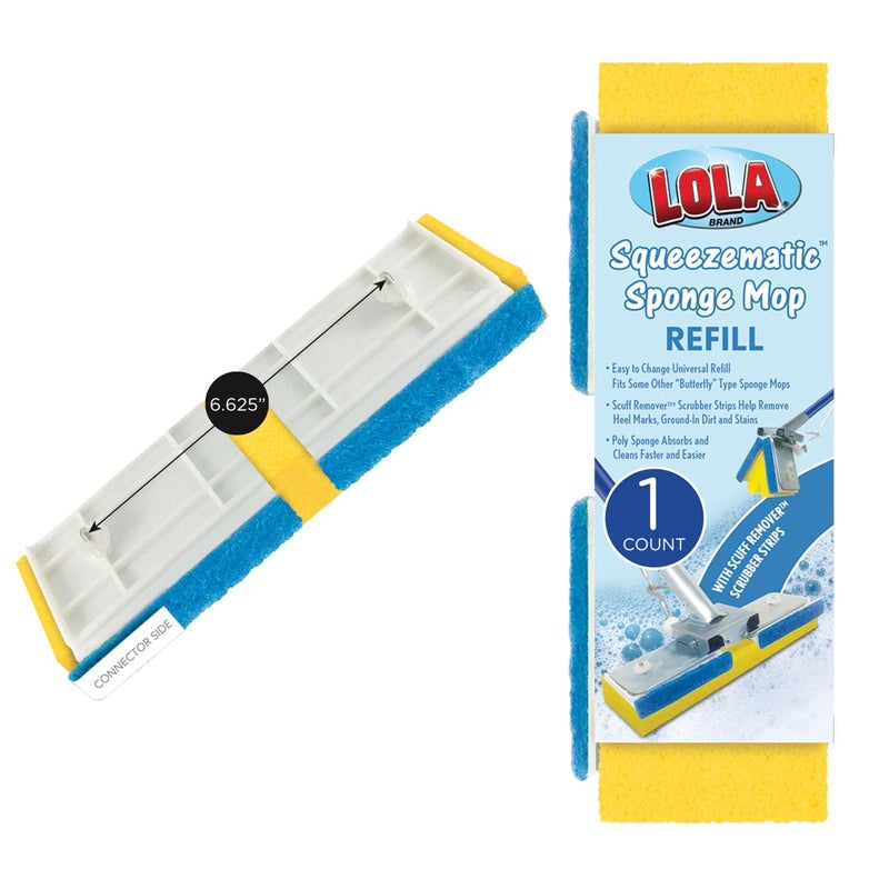 LOLA Squeeze Matic Butterfly Sponge Mop Refill, 9", Replacement Head, Floor Cleaning, Comparable w/Quickie Type S Sponge Mop Refill, 1 Pack - Image 1